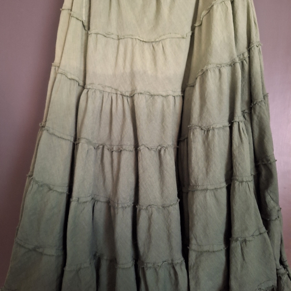 Olive Green Tiered Skirt Double Layered
